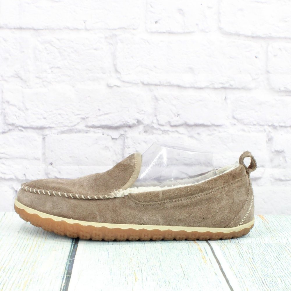 LL Bean Gray Suede Fleece Lined Mountain Moccasins Slipper Size 11 Medium - Picture 1 of 9